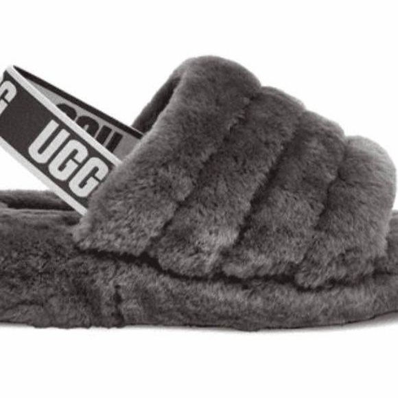 UGG Charcoal Fluffy Slides - Picture 1 of 2